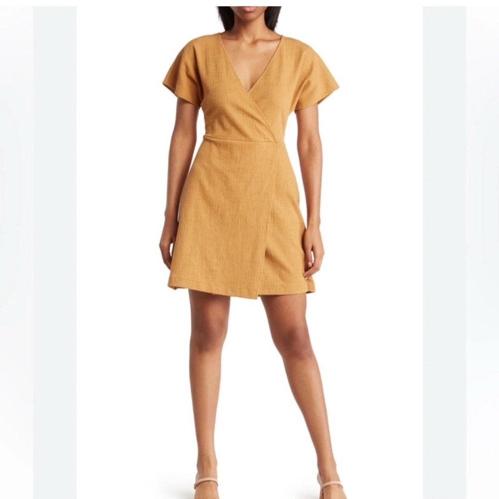 Madewell Women's Natural Cross Front Flutter Sleeve Minidress Mustard Size M